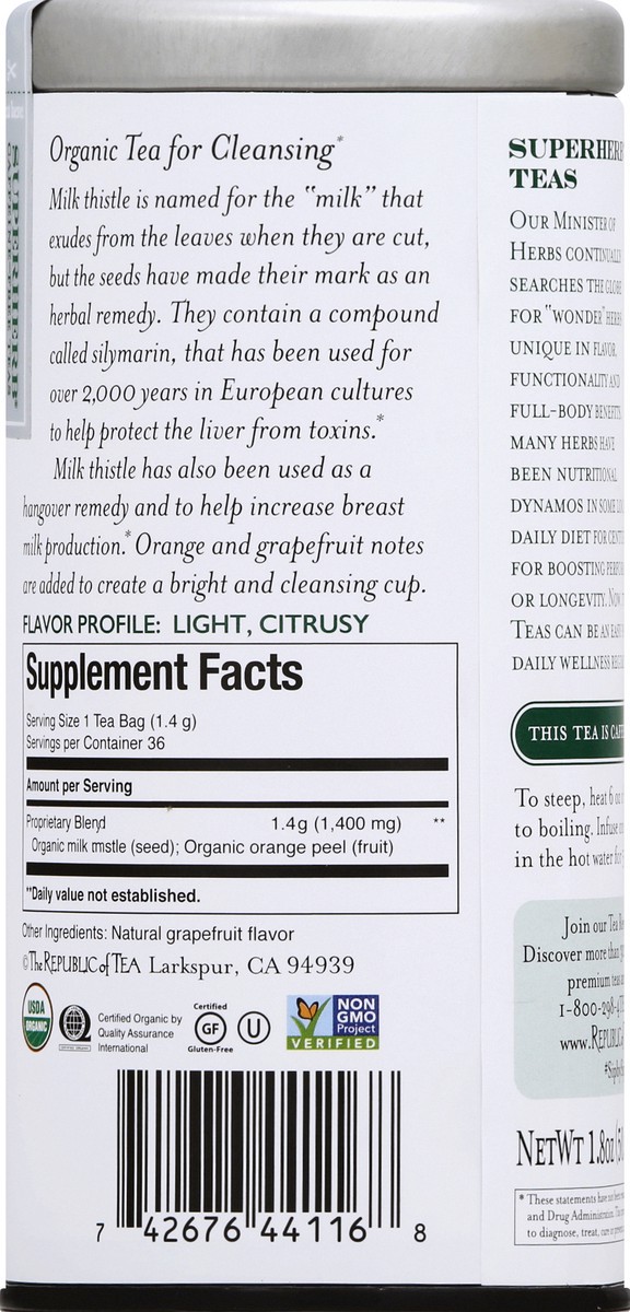 slide 5 of 9, The Republic of Tea Organic Milk Thistle SuperHerb Tea, 36 ct