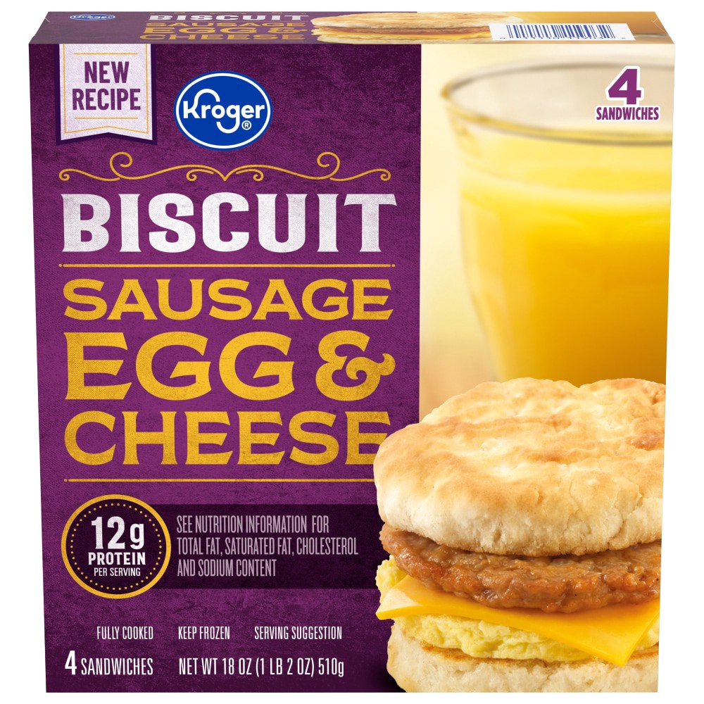 slide 2 of 2, Kroger Sausage Egg & Cheese Biscuit, 4 ct; 18 oz