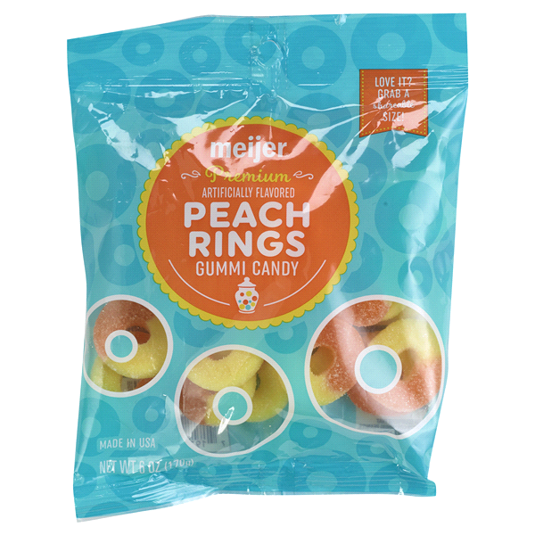 slide 1 of 1, Meijer Peach Rings Premium, 6 oz