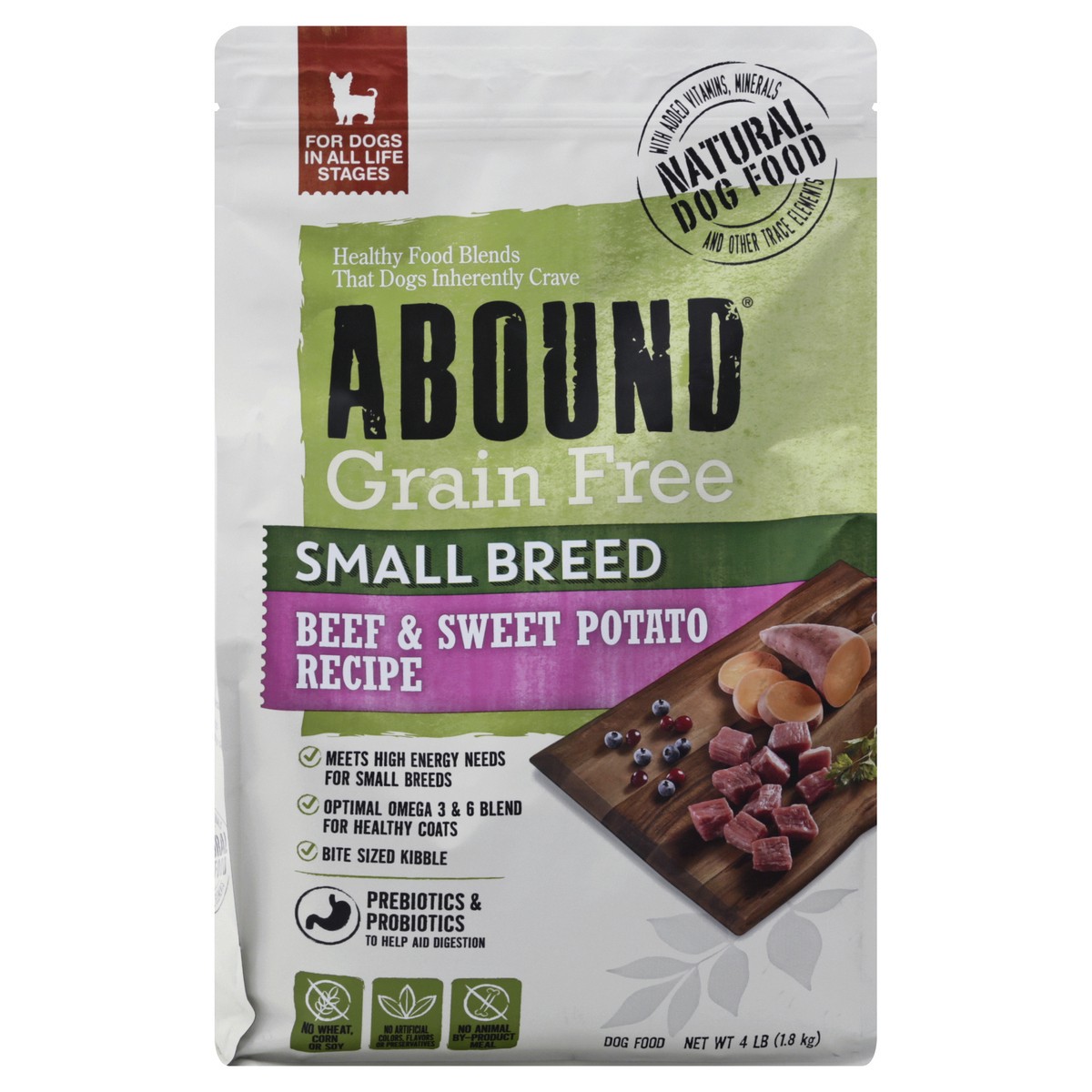 slide 1 of 12, Abound Small Breed Beef & Sweet Potato Recipe Dry Adult Dog Food, 4 lb