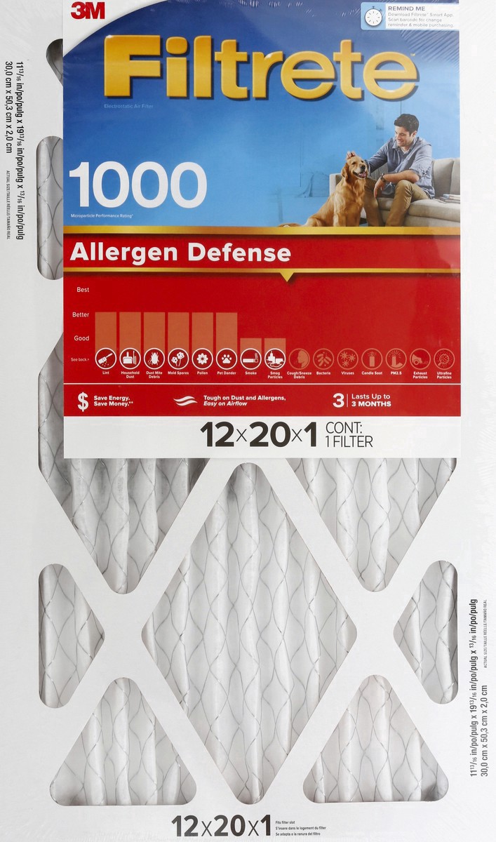 slide 2 of 12, Filtrete 12x20x1 Allergen Defense Air Filter 1000 MPR, 1 ct