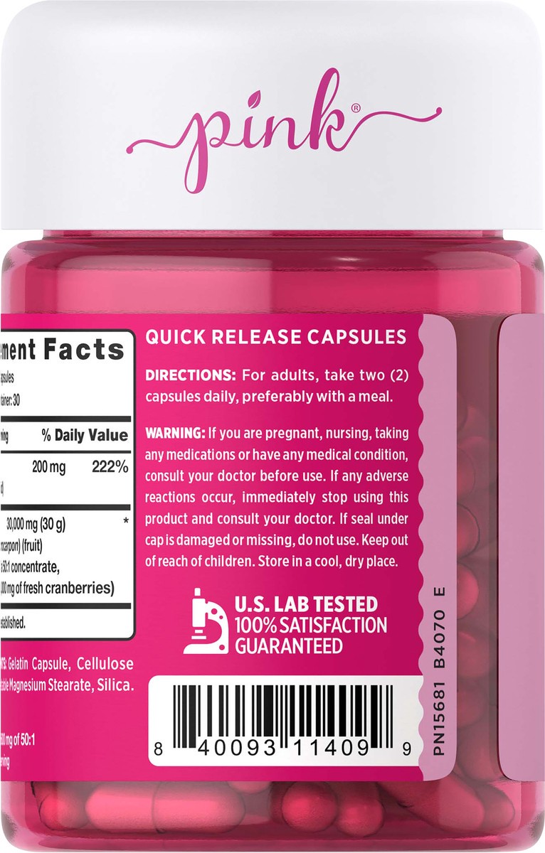 slide 2 of 5, Pink Be Well Cranberry Vitamin C+Hibiscus Veggie Capsules, 60 ct