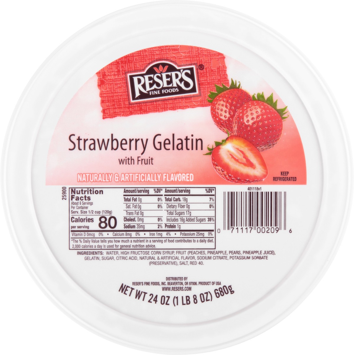 slide 1 of 11, Reser's Fine Foods Strawberry Gelatin with Fruit 24 oz. Tub, 24 oz