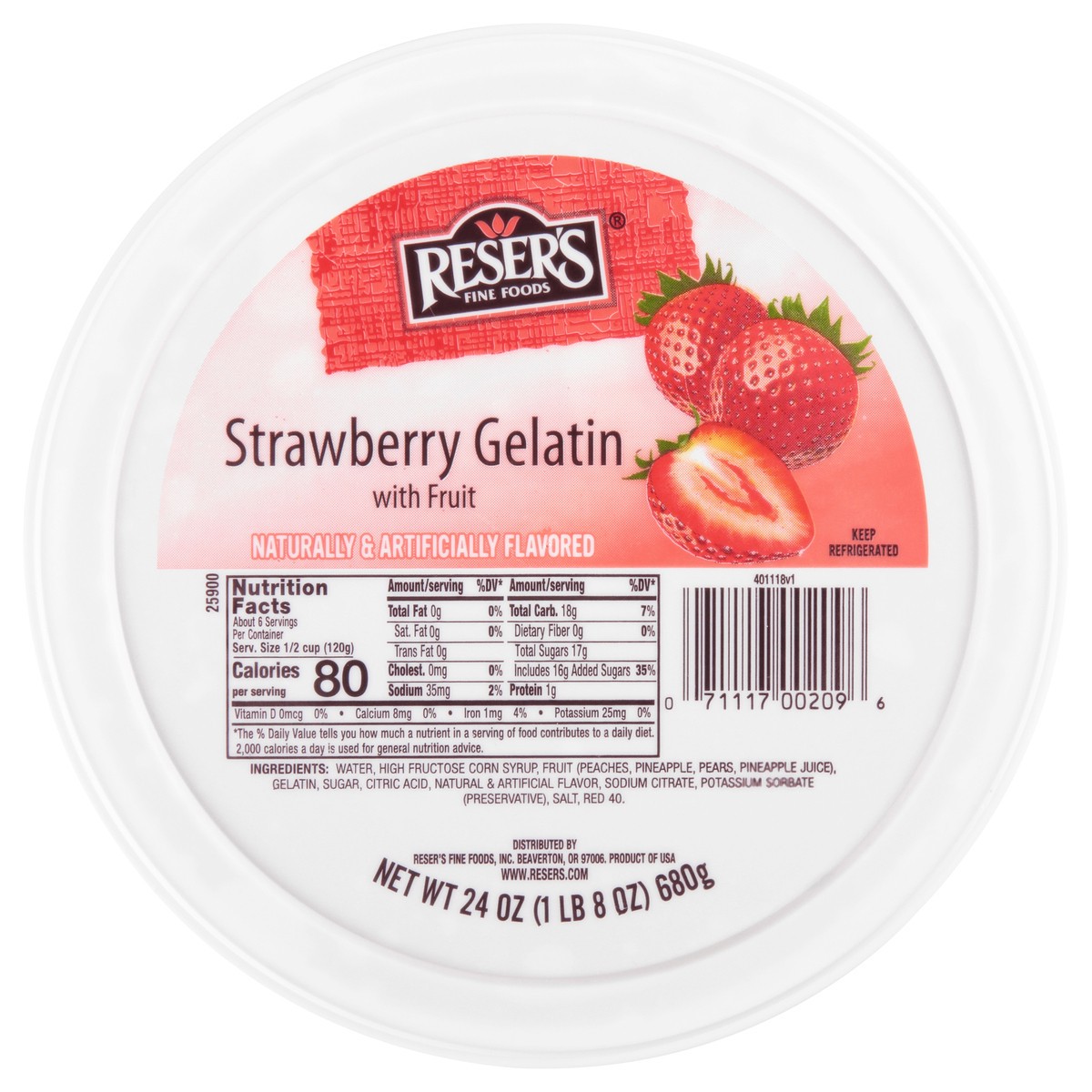 slide 10 of 11, Reser's Fine Foods Strawberry Gelatin with Fruit 24 oz. Tub, 24 oz