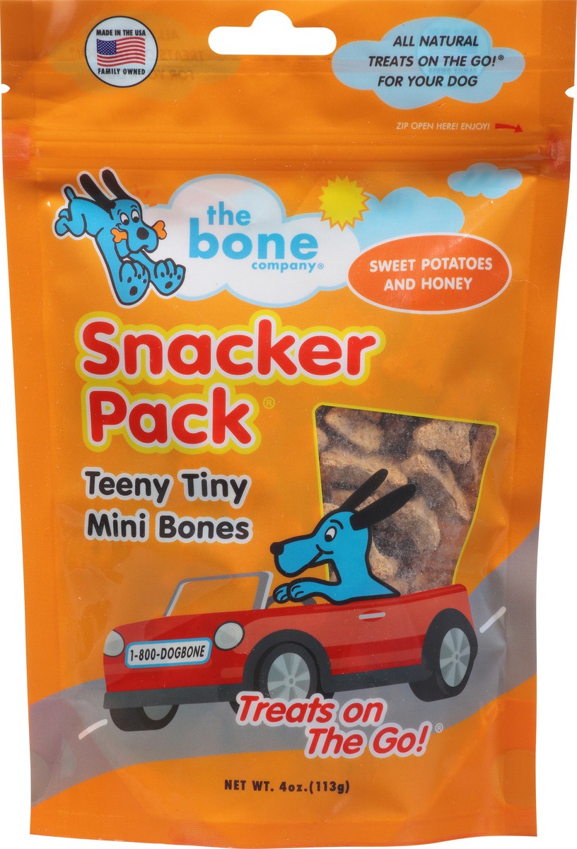 slide 2 of 9, The Bone Company Snacker Pack Treats On The Go Teeny Tiny Mini Bones Sweet Potatoes and Honey Dog Treats 4 oz, 4 oz