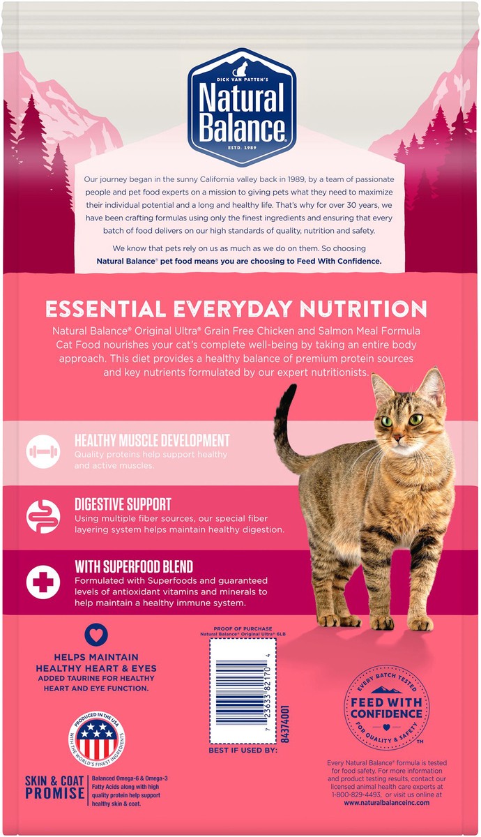 slide 5 of 8, Natural Balance Original Ultra Chicken and Salmon Meal Dry Cat Food Formula, 6 lb Bag, 6 lb