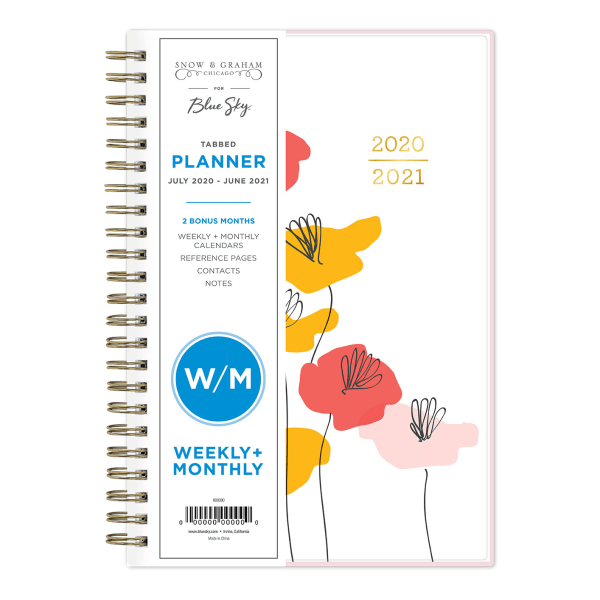 slide 1 of 4, Blue Sky Snow & Graham Collection 14-Month Weekly/Monthly Tabbed Planner, 5" X 8", Red/Orange/Pink Flowers, July 2020 To June 2021, 1209, 1 ct