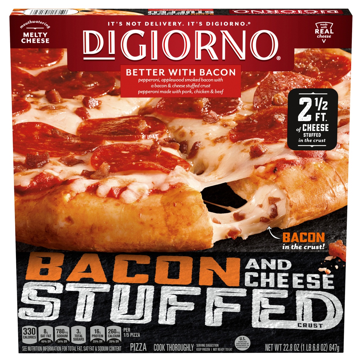 slide 1 of 6, DiGiorno Bacon & Cheese Stuffed Crust Better with Bacon Pizza, 22.8 oz