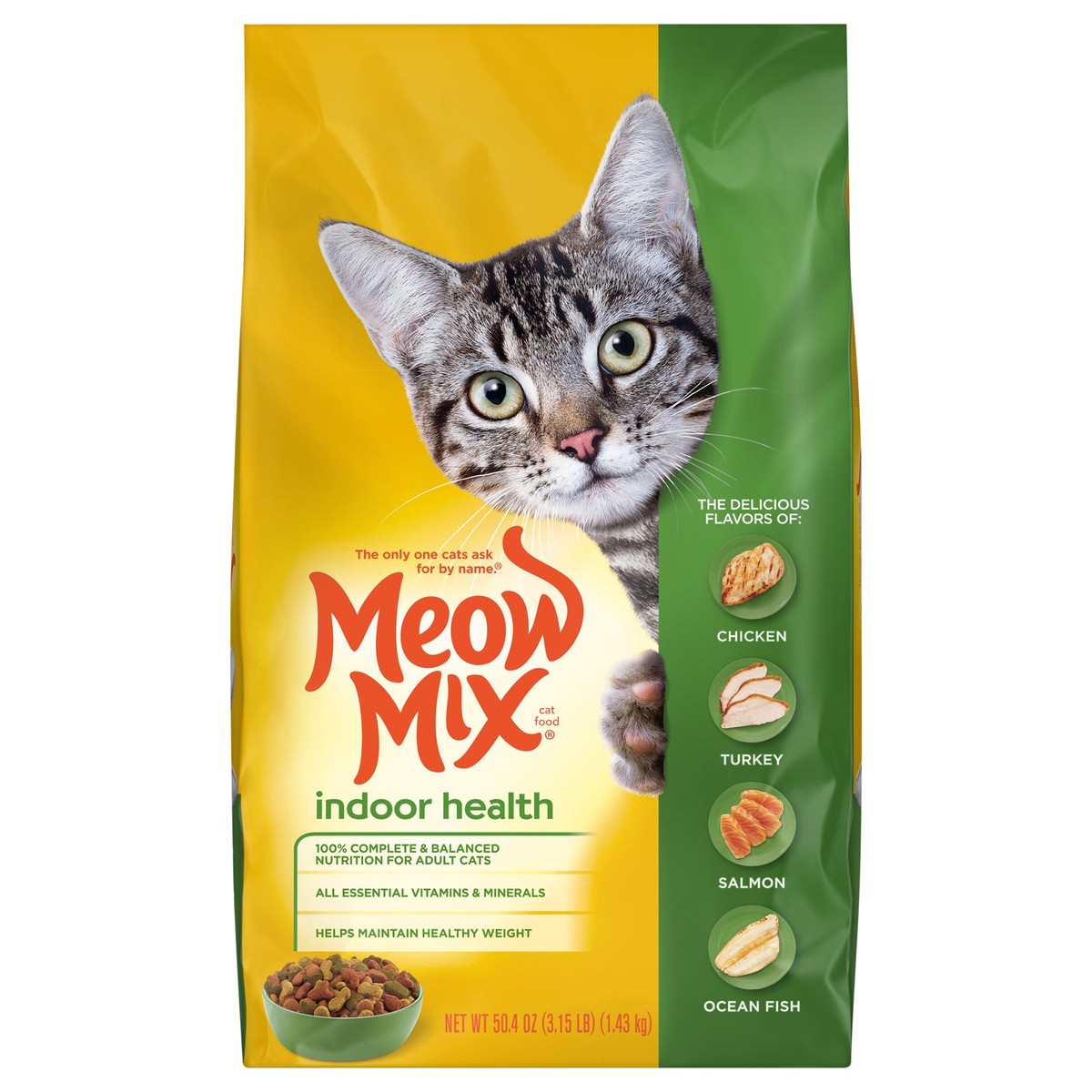 slide 1 of 5, Meow Mix Cat Food Indoor Formula, 50.4 oz