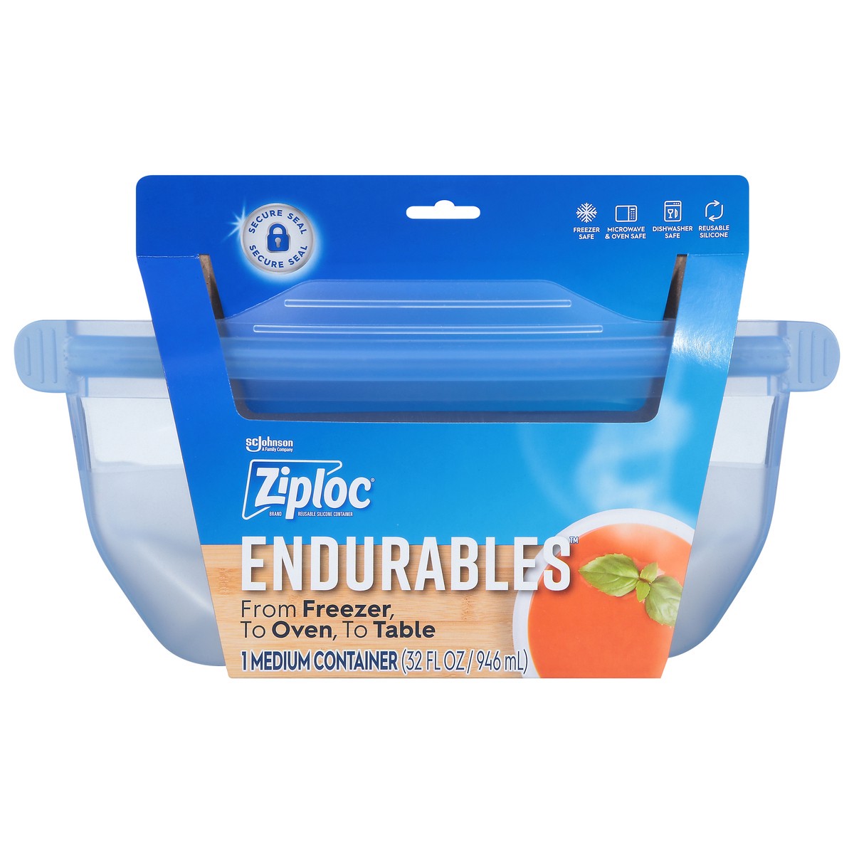 slide 1 of 5, Ziploc Endurables Medium Reusable Silicone Container - Safe for Microwave and Freezer - 32 fl oz, 1 ct