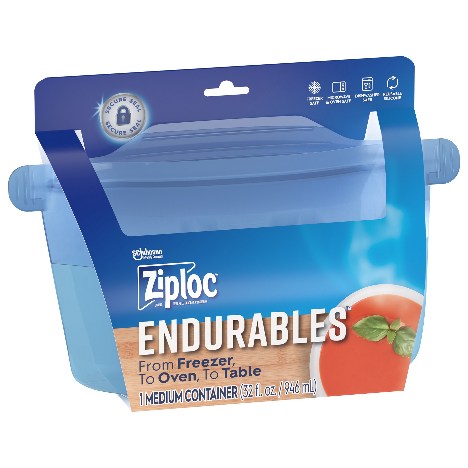 slide 2 of 5, Ziploc Endurables Medium Reusable Silicone Container - Safe for Microwave and Freezer - 32 fl oz, 1 ct