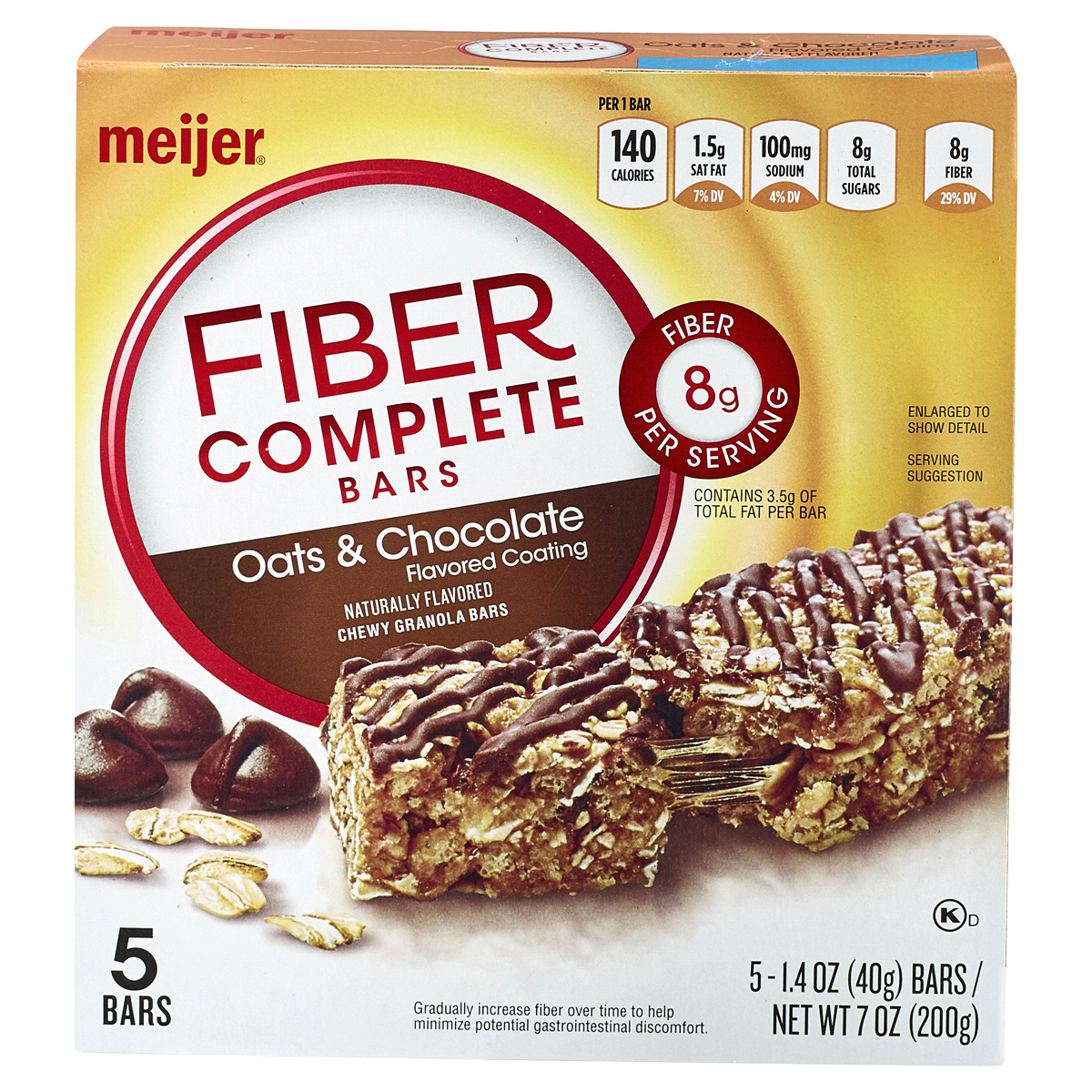 slide 1 of 8, Meijer Fiber Complete Bars, Chocolate & Oats, 5 ct