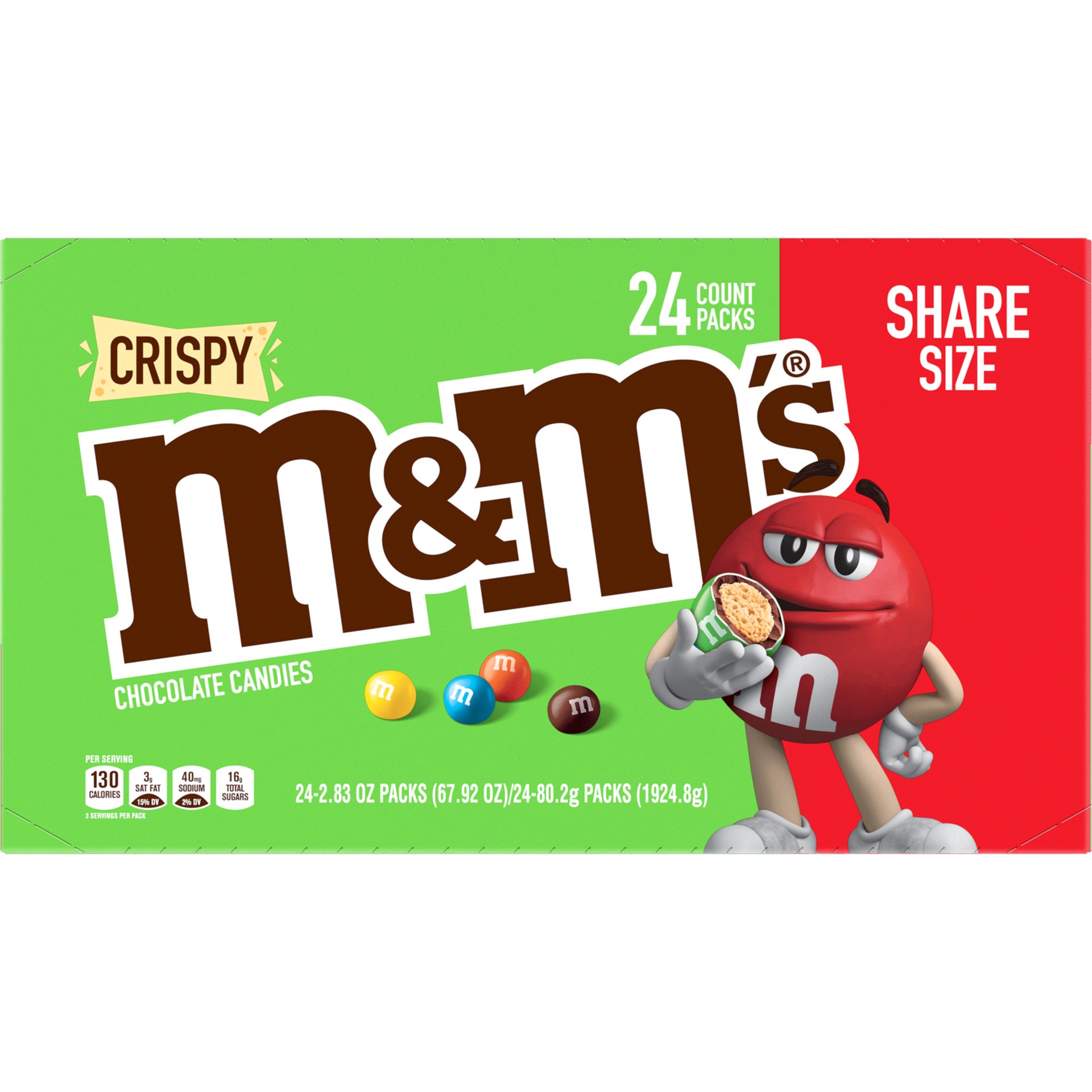 slide 1 of 5, M&M's, Crispy Chocolate Candy Sharing Size, 2.83 Oz 24 Ct, 67.92 oz