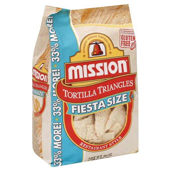 slide 1 of 1, Mission Fiesta Size Restaurant Style Tortilla Triangles, 24 oz