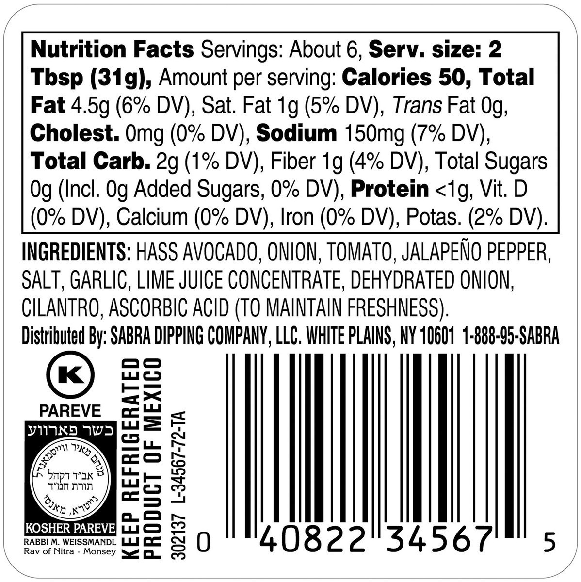 slide 5 of 7, Sabra Classic Guacamole 7 oz, 7 oz