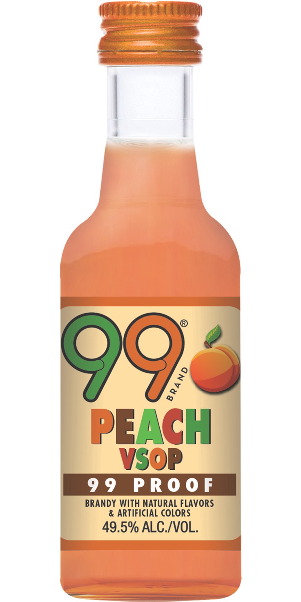 slide 1 of 1, 99 Brand Liqueur Peach VSOP Brandy, 50 mL Bottle, 99 Proof, 50 ml