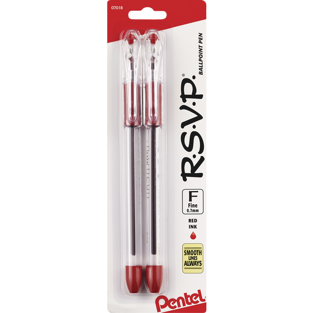 slide 1 of 1, Pentel R.S.V.P. Ball Point Fine Red Ink Pens, 2 ct