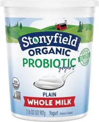 Stonyfield Organic Whole Milk Plain Probiotic Yogurt, 32 oz