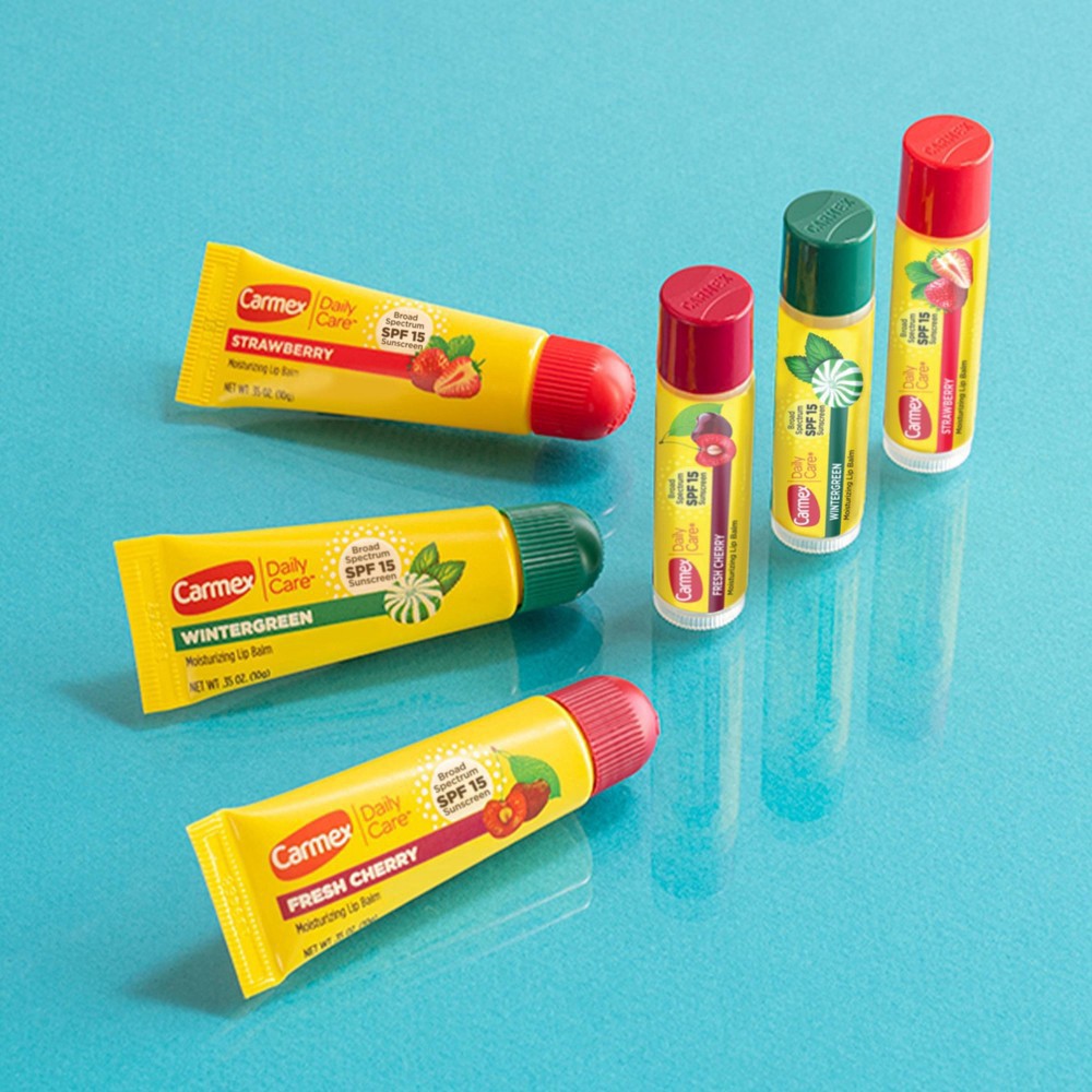 slide 3 of 5, Carmex Daily Care Lip Balm Moisturizing Assorted Stick - SPF 15 - 4pk/0.60oz, 5 x 4 ct, 0.60 oz