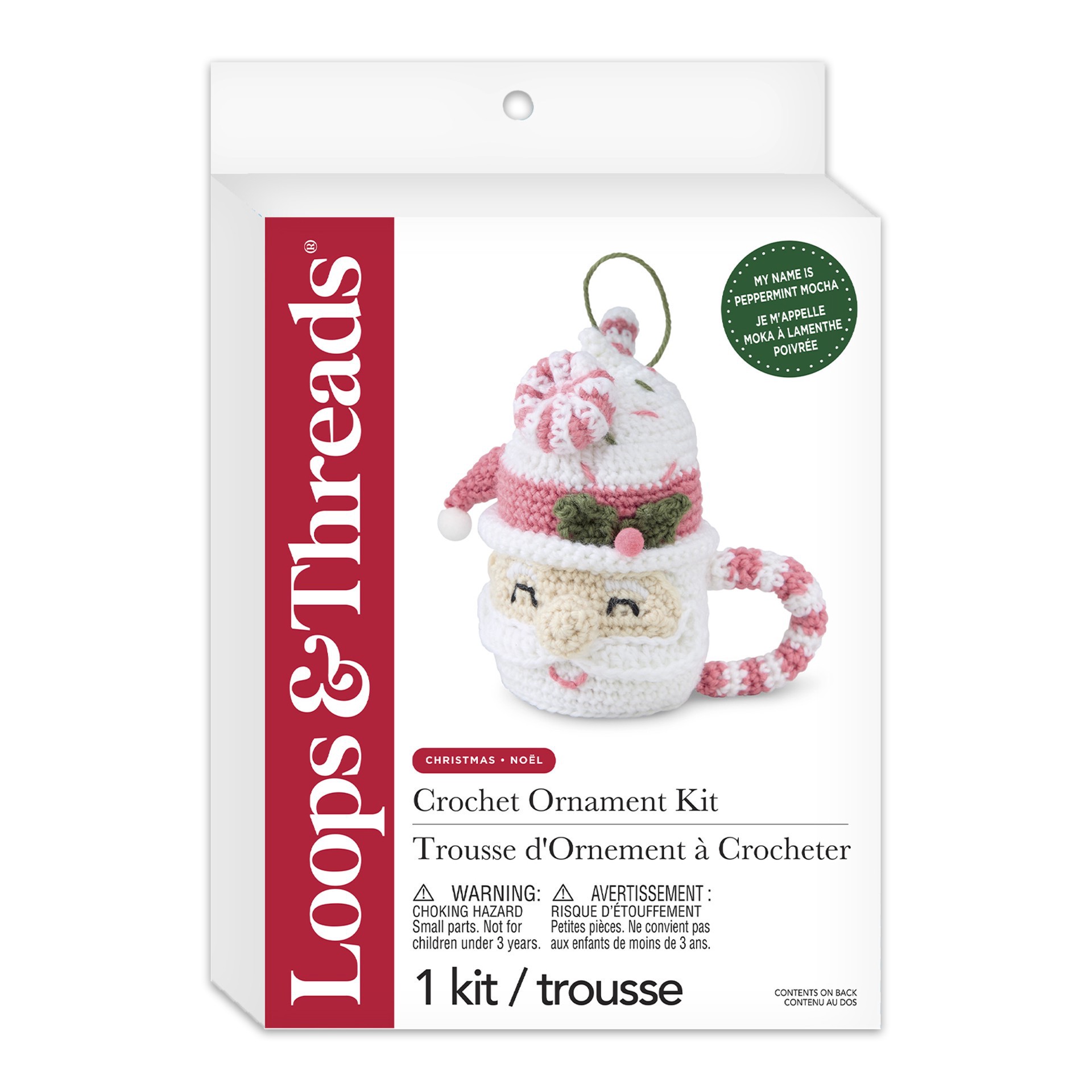 slide 3 of 4, Intermediate Santa Mug Mocha Amigurumi Crochet Ornament Kit By Loops & Threads, 5 in x 6 in x 5 in