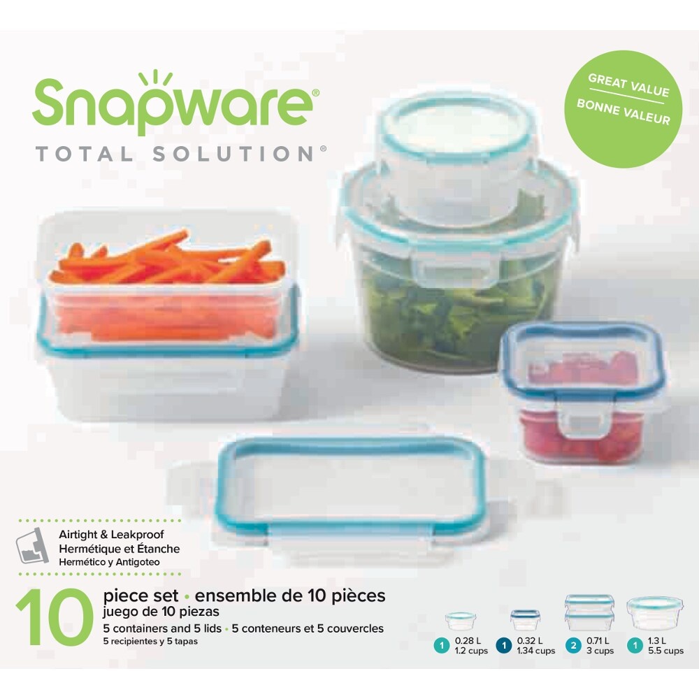 slide 1 of 1, Snapware Total Solution Airtight & Leakproof Plastic Food Storage Set, 10 ct