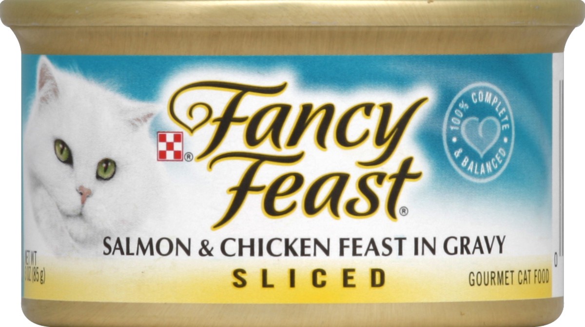 slide 5 of 6, Purina Fancy Feast Salmon & Chicken Feast In Gravy Sliced Gourmet Cat Food, 3 oz