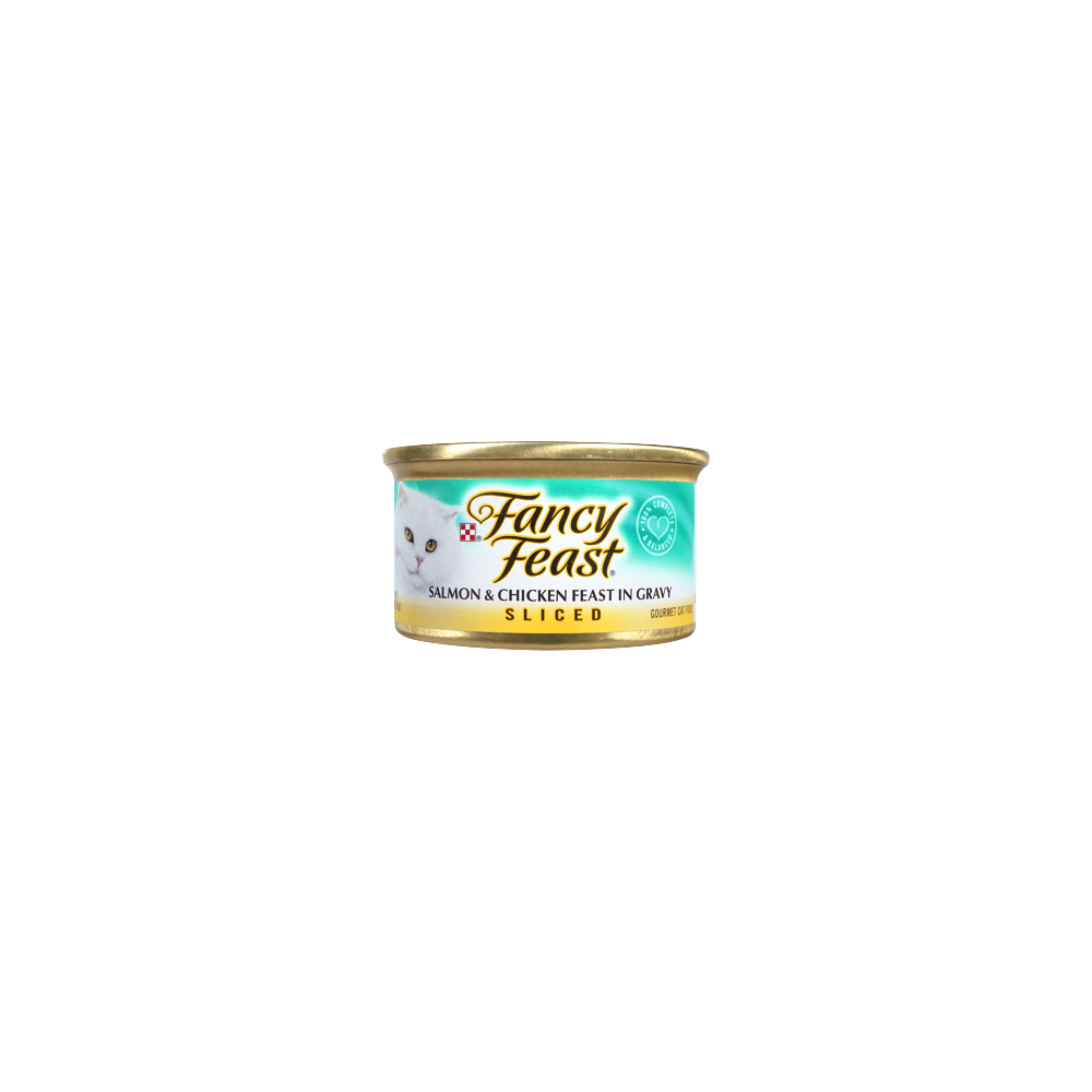 slide 1 of 6, Purina Fancy Feast Salmon & Chicken Feast In Gravy Sliced Gourmet Cat Food, 3 oz