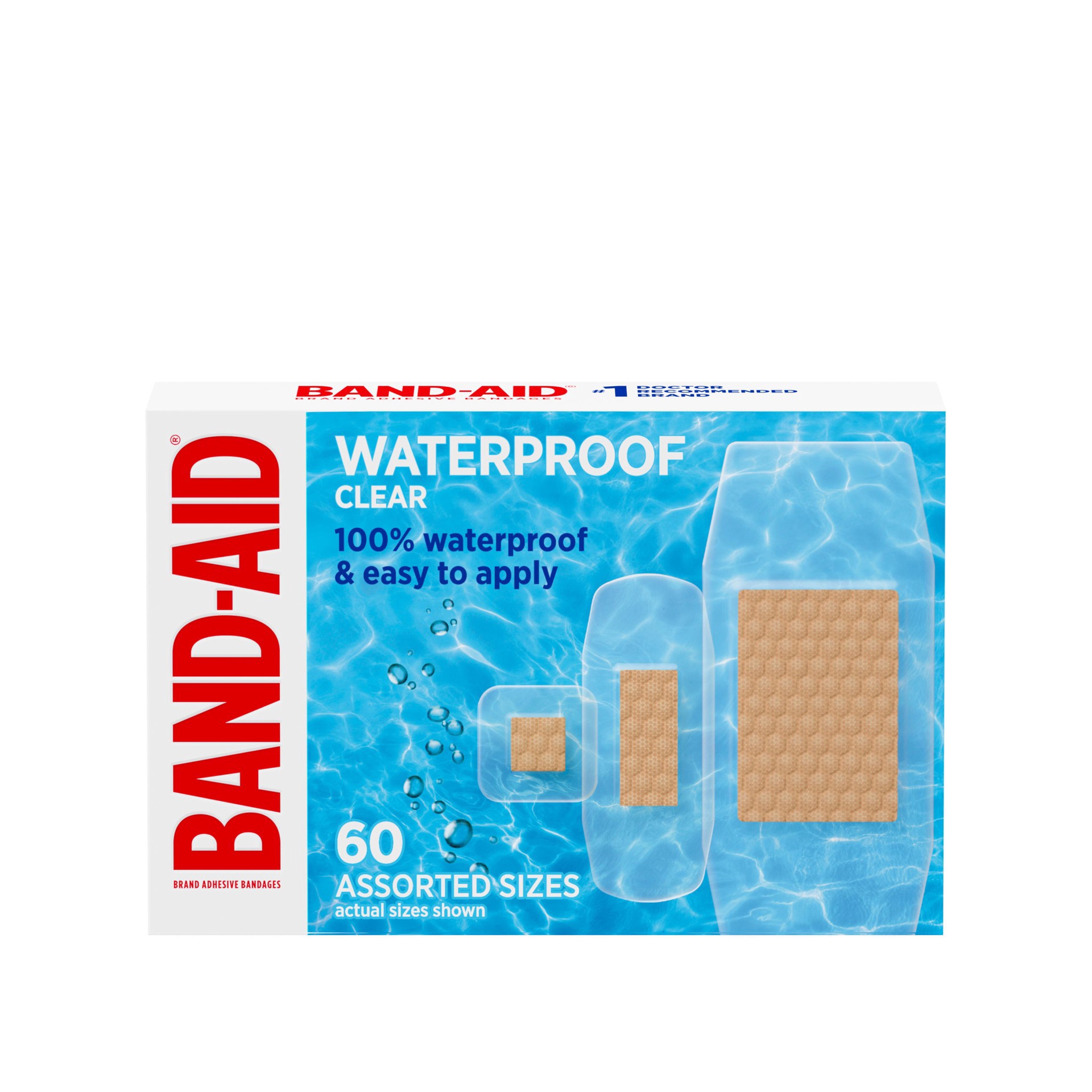 slide 1 of 1, BAND-AID Brand Clear Waterproof Adhesive Bandages, Assorted, 60 ct, 60 ct