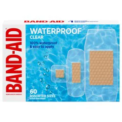 BAND-AID Brand Clear Waterproof Adhesive Bandages, Assorted, 60 ct