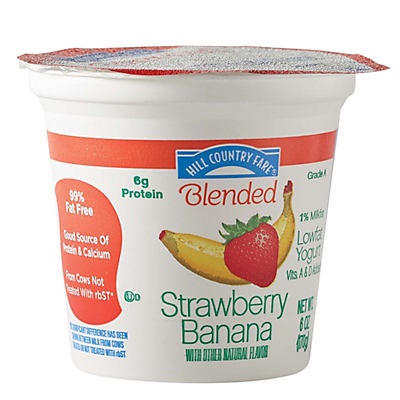slide 1 of 1, Hill Country Fare Blended Low Fat Strawberry Banana Yogurt, 6 oz