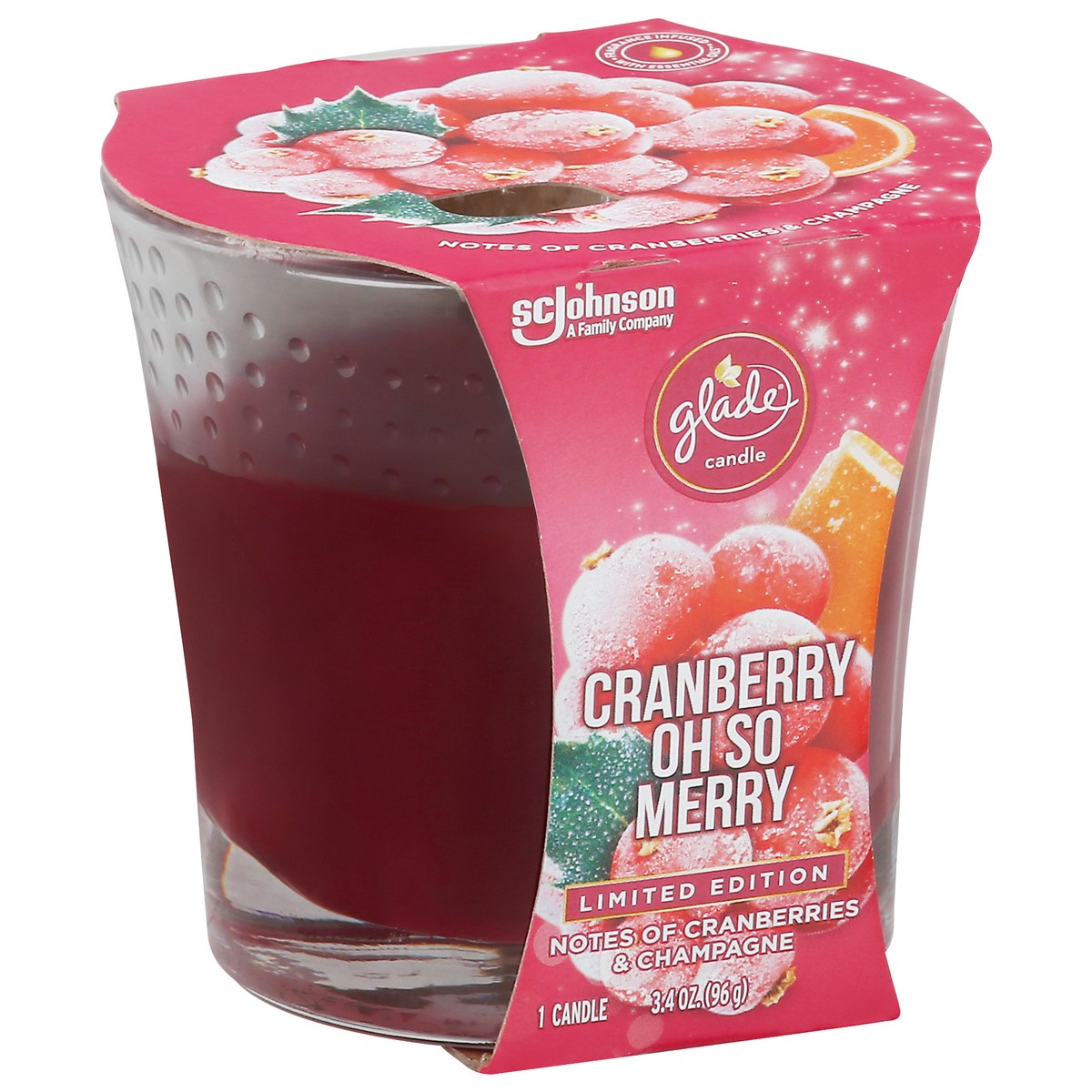 slide 9 of 9, Glade Candle, Small Scented Candle, Cranberry Oh So Merry, 3.4 oz, 3.4 oz