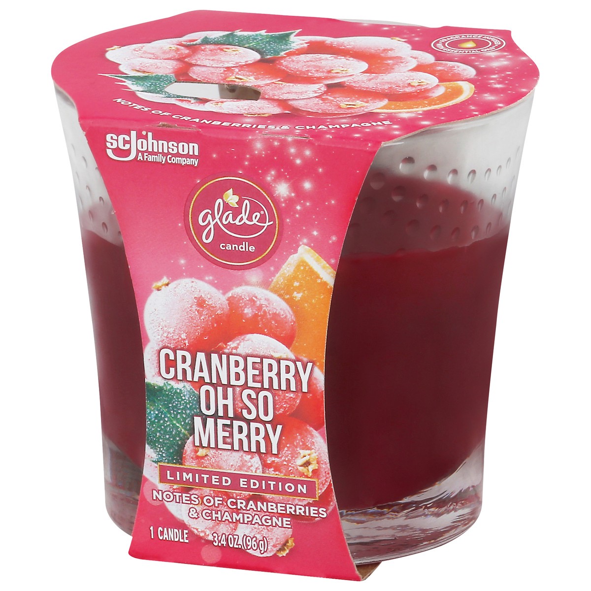 slide 3 of 9, Glade Candle, Small Scented Candle, Cranberry Oh So Merry, 3.4 oz, 3.4 oz