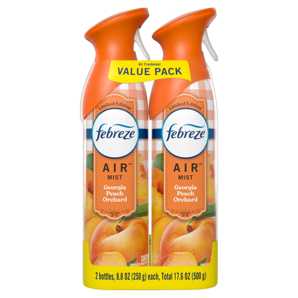 slide 5 of 29, Febreze Air Mist Odor-Fighting Air Freshener Georgia Peach Orchard Aerosol Can, Pack of 2, 8.8 oz