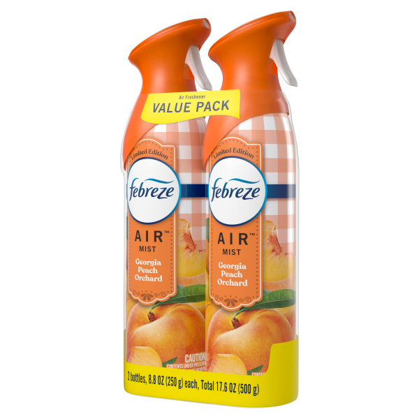 slide 6 of 29, Febreze Air Mist Odor-Fighting Air Freshener Georgia Peach Orchard Aerosol Can, Pack of 2, 8.8 oz