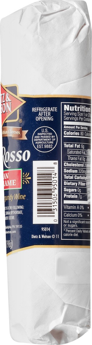 slide 8 of 9, Dietz & Watson Vino Rosso Italian Dry Vino Rosso Salame 7 oz, 7 oz