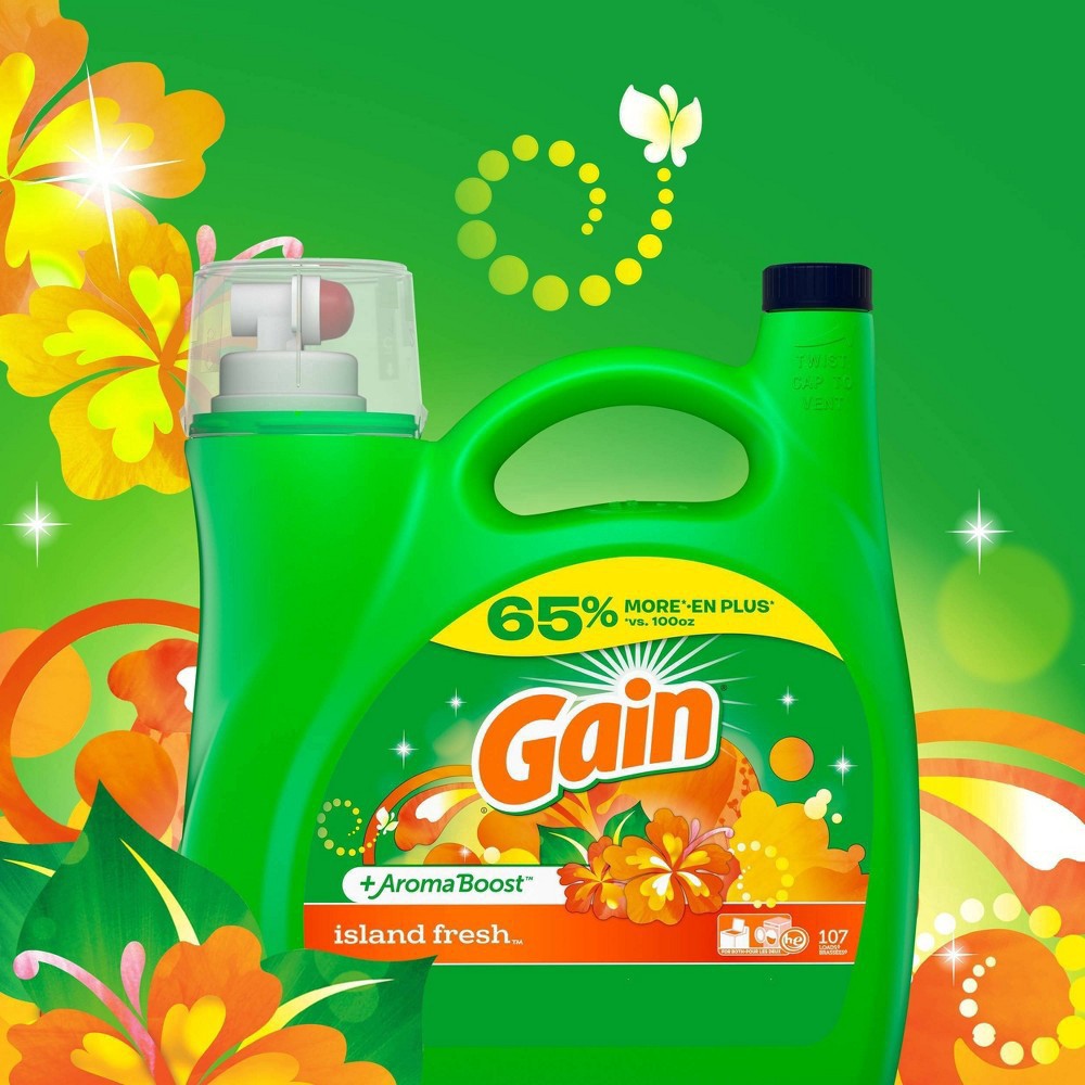 slide 3 of 21, Gain +Aroma Boost Island Fresh Detergent 4.87 lt, 165 oz