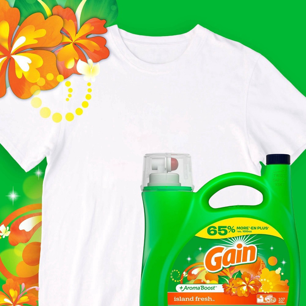 slide 14 of 21, Gain +Aroma Boost Island Fresh Detergent 4.87 lt, 165 oz