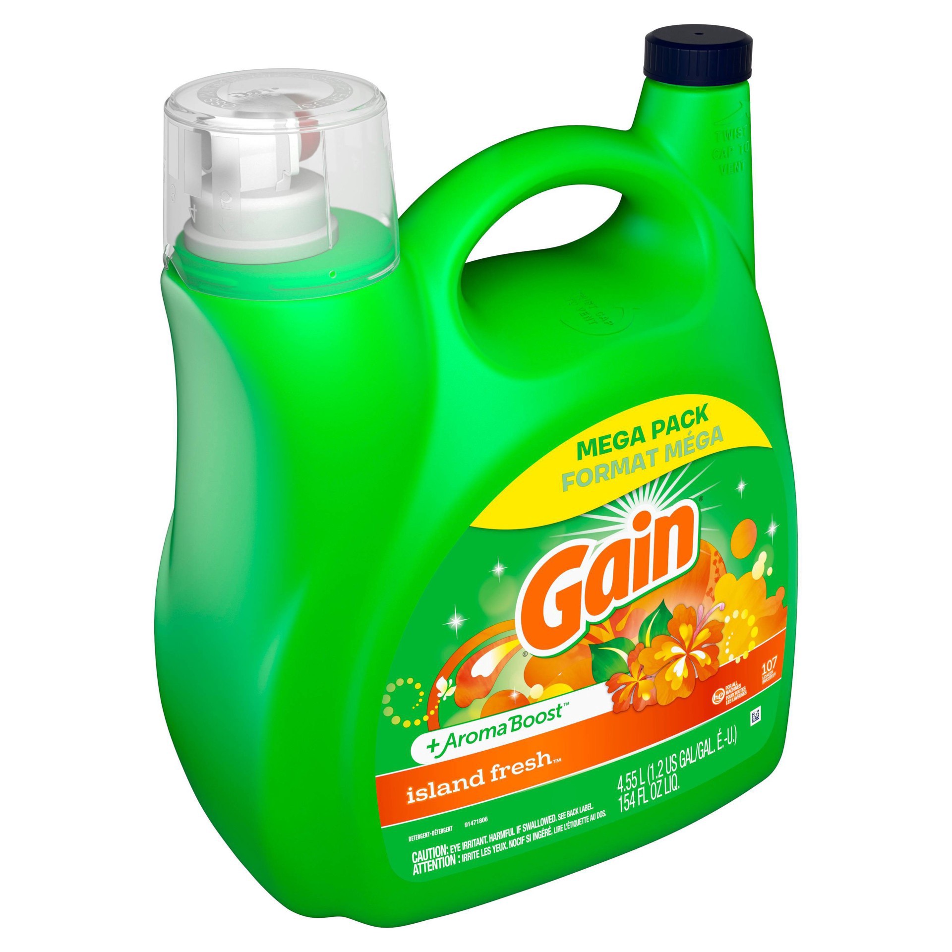 slide 20 of 21, Gain +Aroma Boost Island Fresh Detergent 4.87 lt, 165 oz