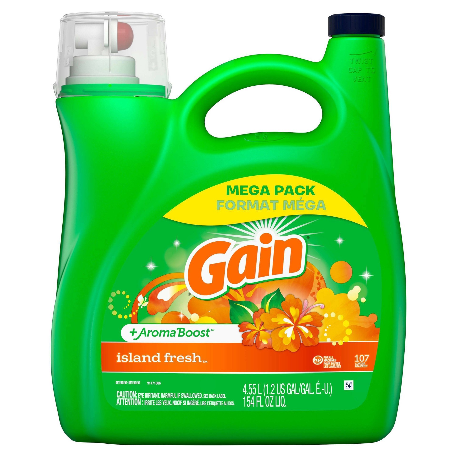 slide 7 of 21, Gain +Aroma Boost Island Fresh Detergent 4.87 lt, 165 oz