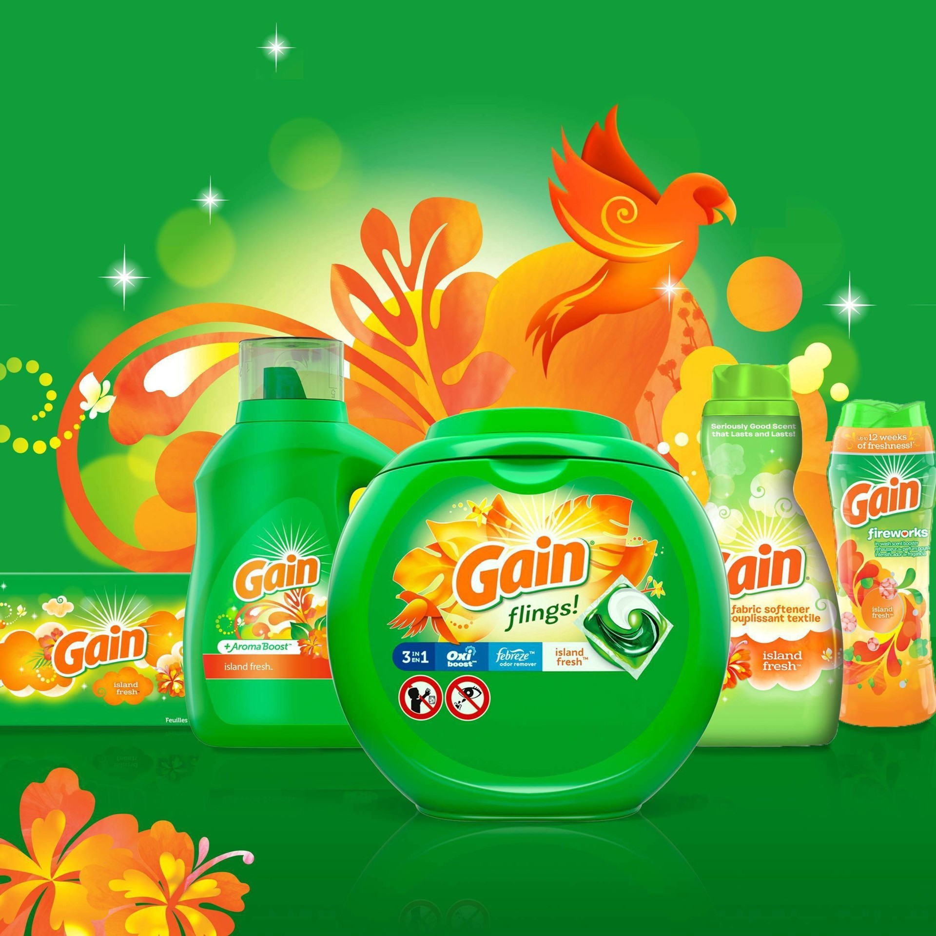slide 9 of 21, Gain +Aroma Boost Island Fresh Detergent 4.87 lt, 165 oz