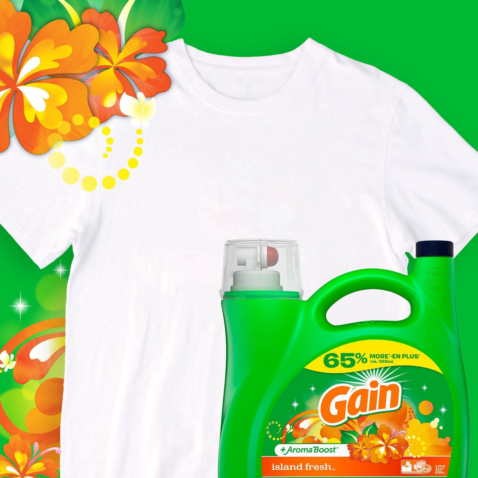slide 21 of 21, Gain +Aroma Boost Island Fresh Detergent 4.87 lt, 165 oz