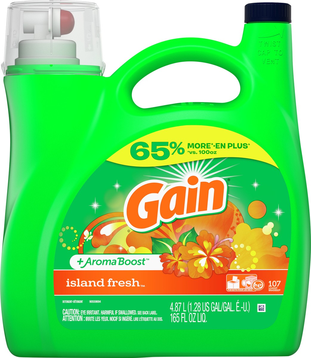 slide 1 of 21, Gain +Aroma Boost Island Fresh Detergent 4.87 lt, 165 oz