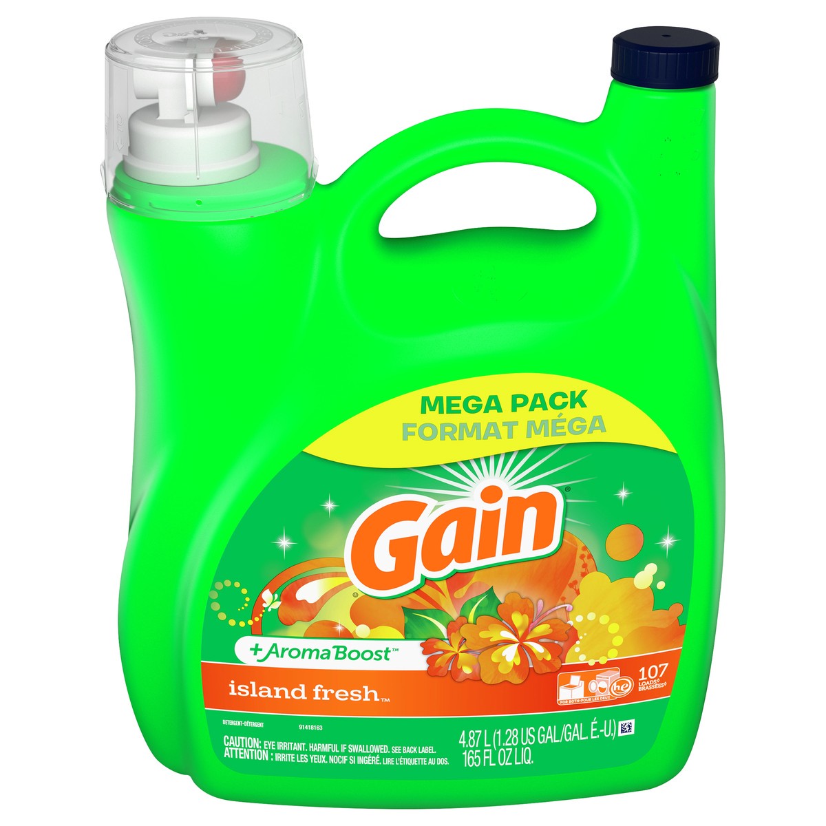 slide 1 of 21, Gain +Aroma Boost Island Fresh Detergent 4.87 lt, 165 oz