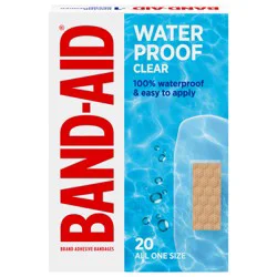 BAND-AID Brand Clear Waterproof Adhesive Bandages, One Size, 20 ct