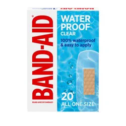 BAND-AID Brand Clear Waterproof Adhesive Bandages, One Size, 20 ct