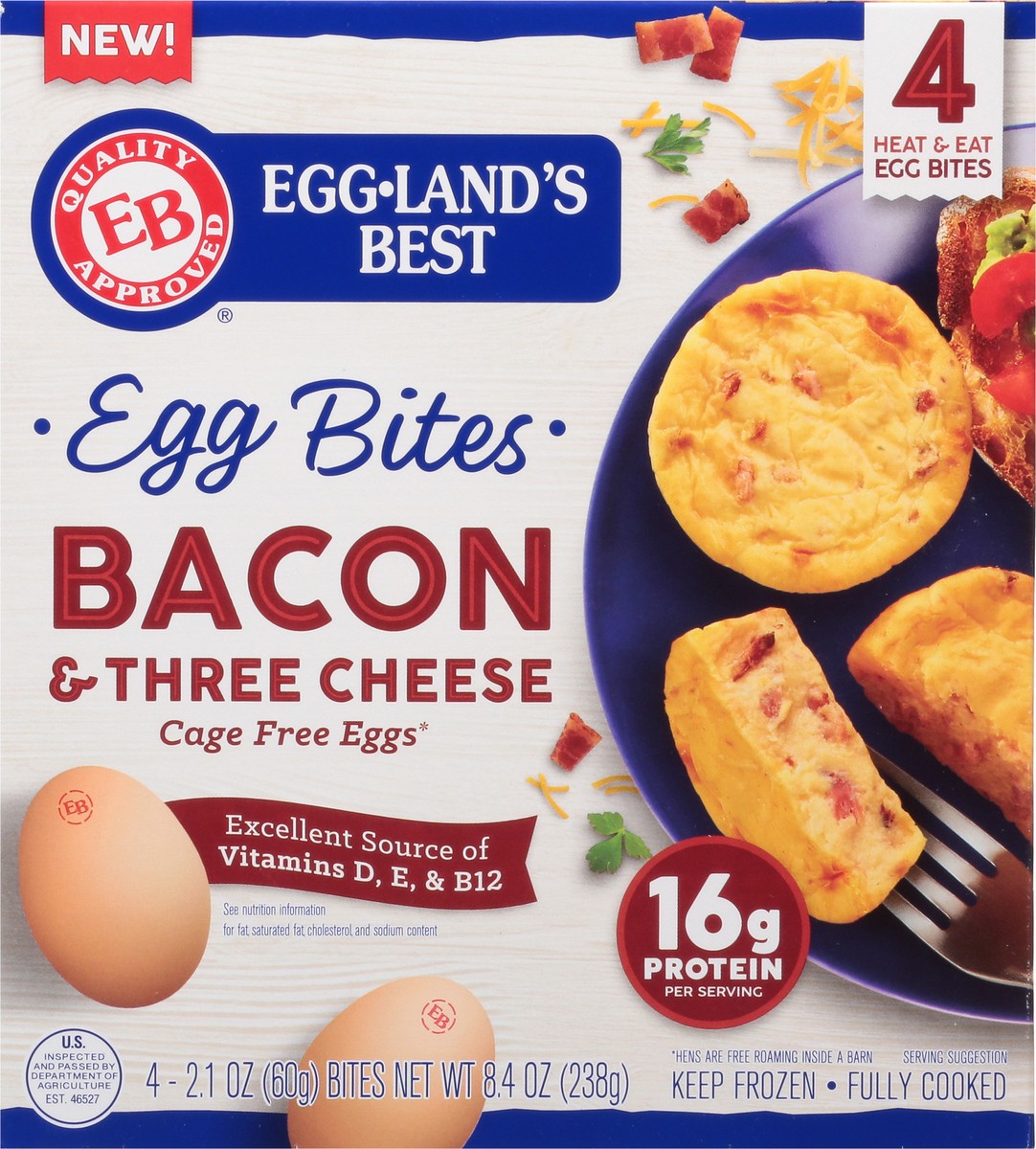 slide 1 of 1, Eggland's Best Bacon & Three Cheese Egg Bites, 8.4 oz