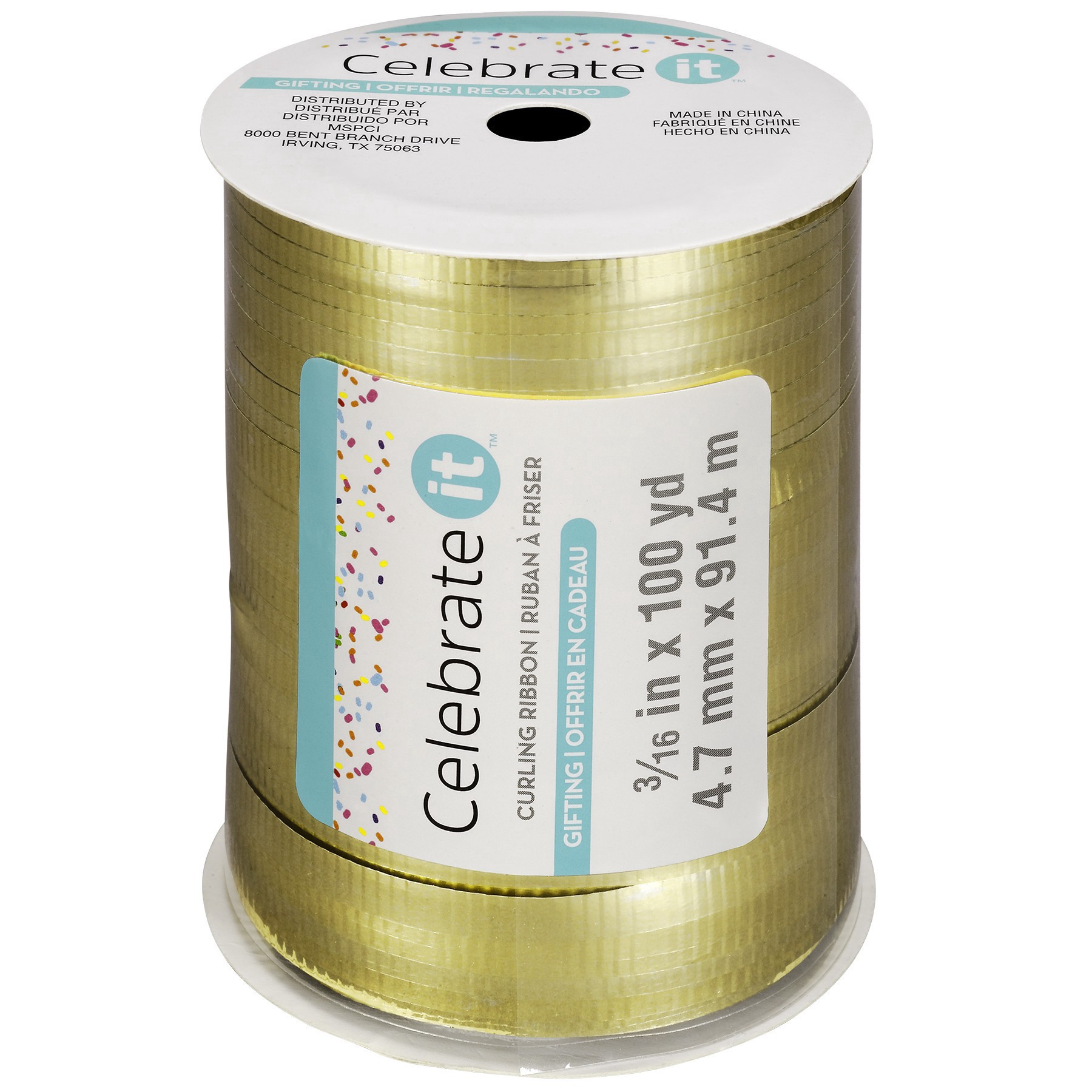 slide 4 of 4, 100yd. Gold Crimped Curling Ribbon By Celebrate It, 3/16 in x 100 yd