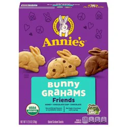 Annie's Organic Friends Bunny Grahams, Chocolate Chip, Chocolate, and Honey Baked Graham Snacks, 11.25 oz