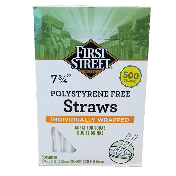 slide 1 of 1, First Street 7 3/4In Polystyrene Free Iw Straws, 500 ct