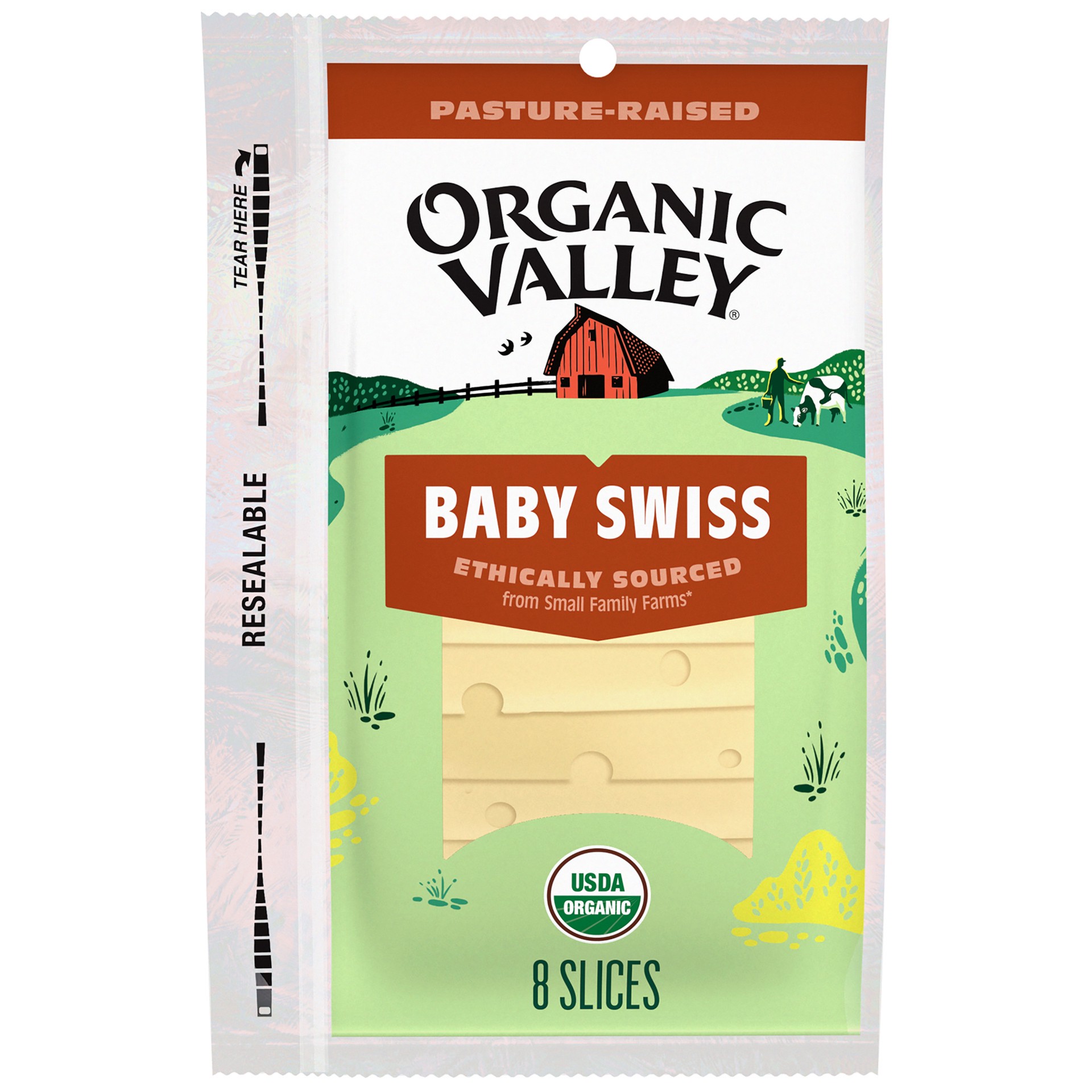 slide 1 of 12, ORGANIC VALLEY Organic Baby Swiss Cheese Slices, 6 oz, 6 oz